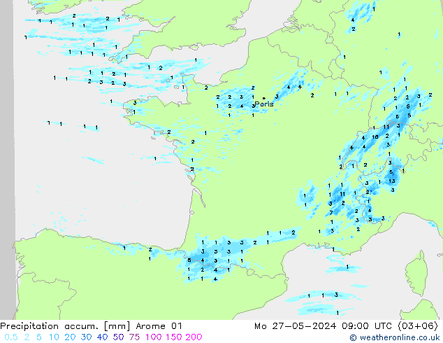 Nied. akkumuliert Arome 01 Mo 27.05.2024 09 UTC