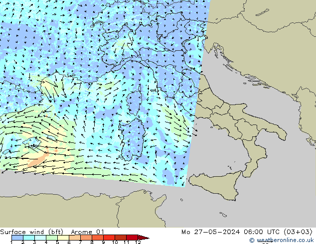Surface wind (bft) Arome 01 Po 27.05.2024 06 UTC