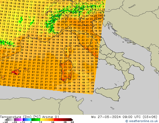 Temperature (2m) Arome 01 Po 27.05.2024 09 UTC