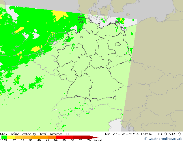 Max. wind velocity Arome 01 Po 27.05.2024 09 UTC