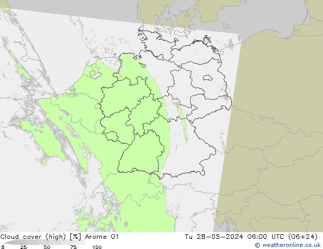 vysoký oblak Arome 01 Út 28.05.2024 06 UTC