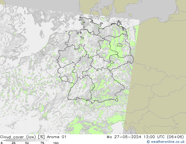 Cloud cover (low) Arome 01 Mo 27.05.2024 12 UTC