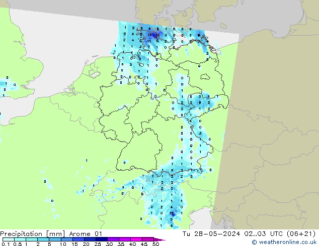 Niederschlag Arome 01 Di 28.05.2024 03 UTC