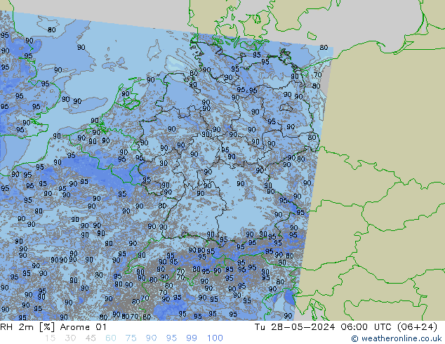 RH 2m Arome 01 Di 28.05.2024 06 UTC