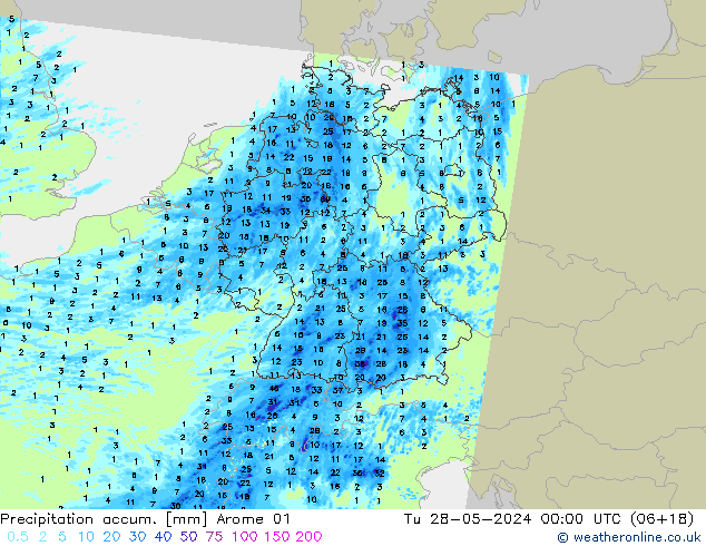 Precipitation accum. Arome 01 mar 28.05.2024 00 UTC