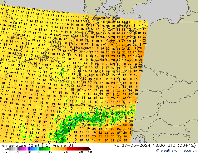 Temperature (2m) Arome 01 Po 27.05.2024 18 UTC