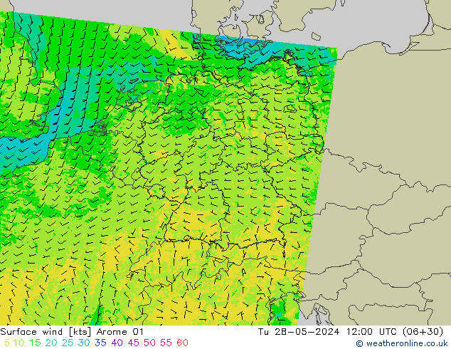 ветер 10 m Arome 01 вт 28.05.2024 12 UTC