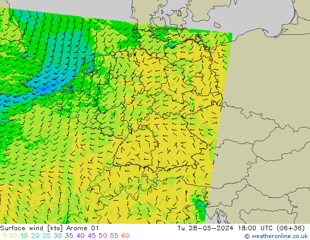 ветер 10 m Arome 01 вт 28.05.2024 18 UTC