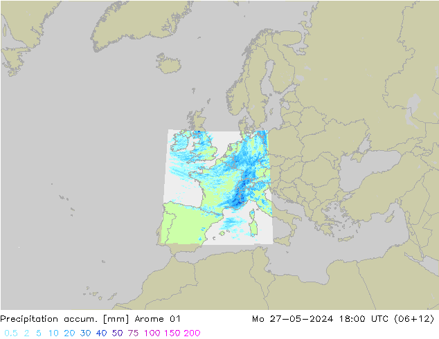 Precipitation accum. Arome 01  27.05.2024 18 UTC