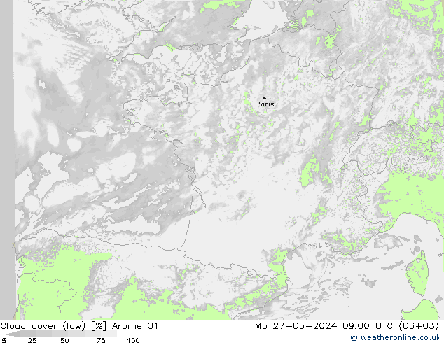 Wolken (tief) Arome 01 Mo 27.05.2024 09 UTC