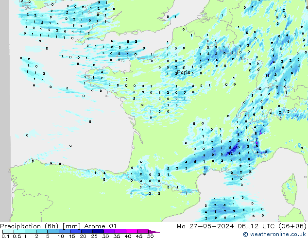 Nied. akkumuliert (6Std) Arome 01 Mo 27.05.2024 12 UTC