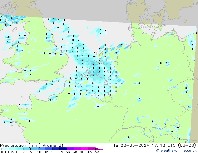 Niederschlag Arome 01 Di 28.05.2024 18 UTC