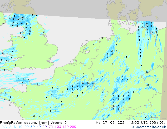 Nied. akkumuliert Arome 01 Mo 27.05.2024 12 UTC