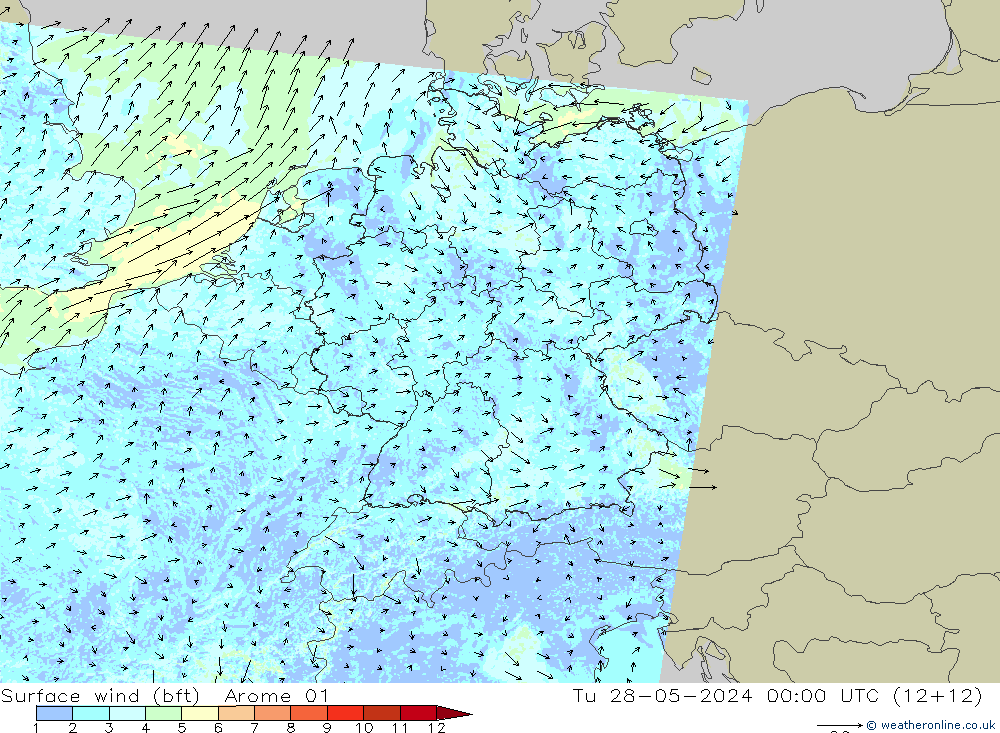 ве�Bе�@ 10 m (bft) Arome 01 вт 28.05.2024 00 UTC