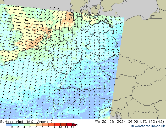 Rüzgar 10 m (bft) Arome 01 Çar 29.05.2024 06 UTC