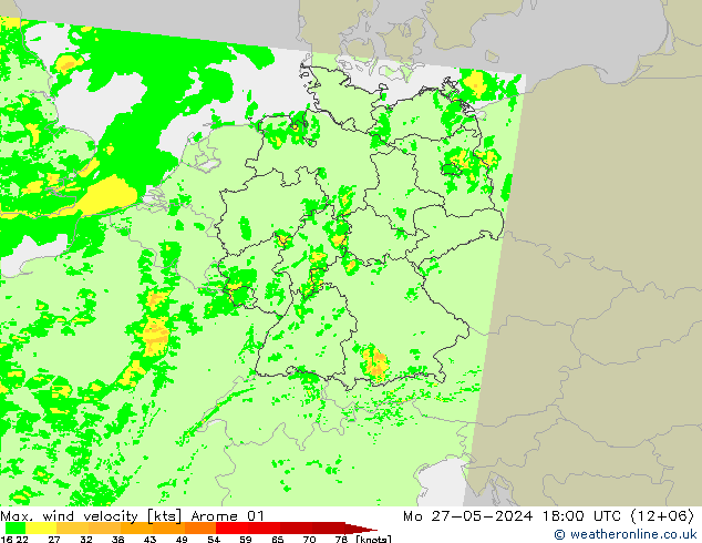 Max. wind velocity Arome 01 lun 27.05.2024 18 UTC