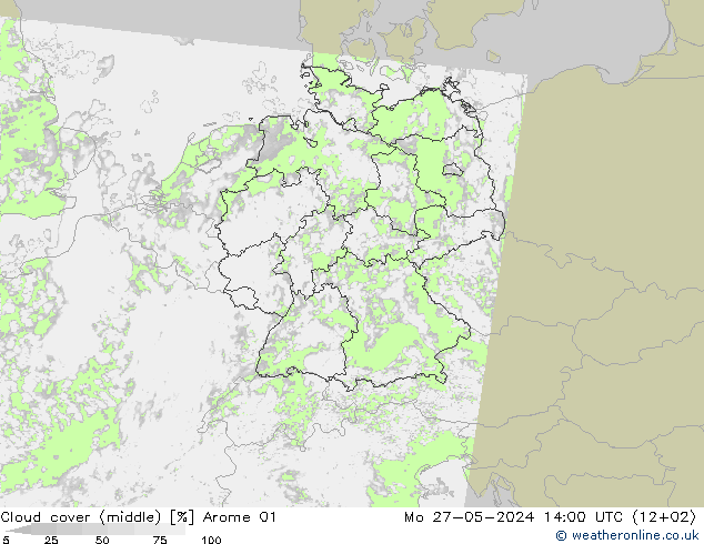 Wolken (mittel) Arome 01 Mo 27.05.2024 14 UTC