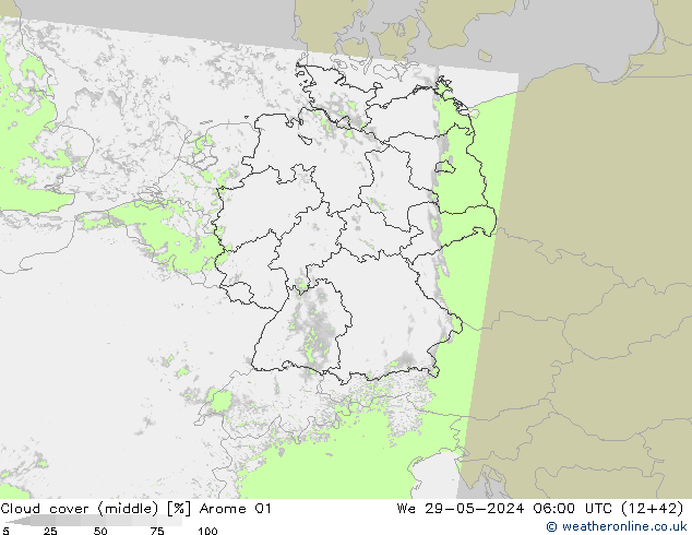 Wolken (mittel) Arome 01 Mi 29.05.2024 06 UTC