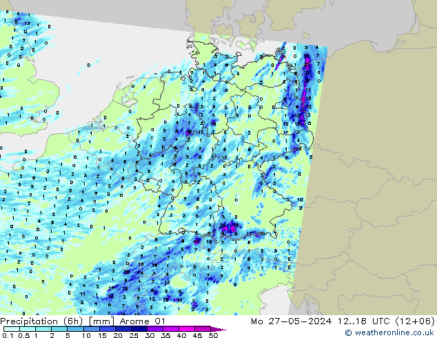Precipitation (6h) Arome 01 Mo 27.05.2024 18 UTC