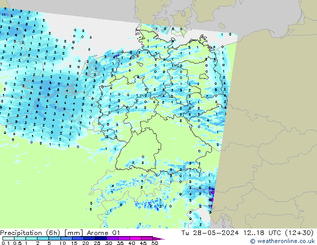 Précipitation (6h) Arome 01 mar 28.05.2024 18 UTC