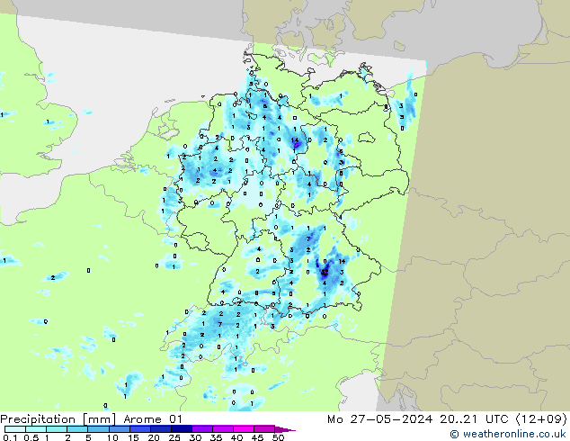 Precipitation Arome 01 Mo 27.05.2024 21 UTC