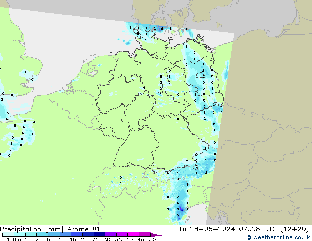 Niederschlag Arome 01 Di 28.05.2024 08 UTC