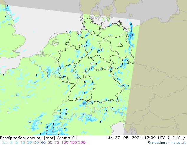 Toplam Yağış Arome 01 Pzt 27.05.2024 13 UTC