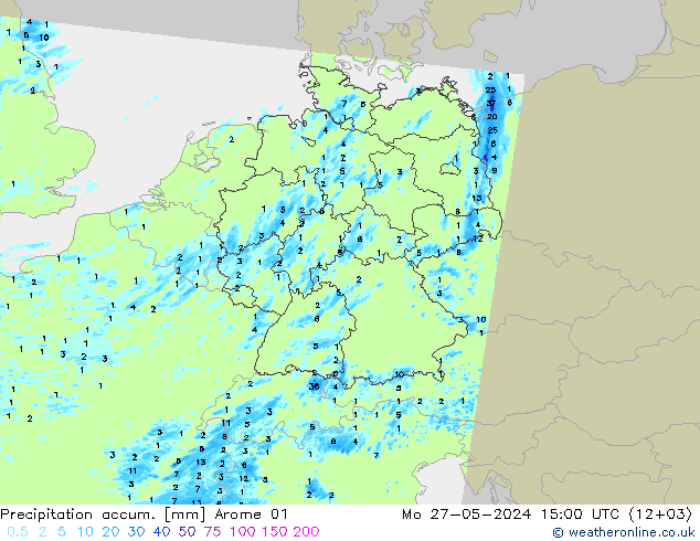 Precipitation accum. Arome 01  27.05.2024 15 UTC