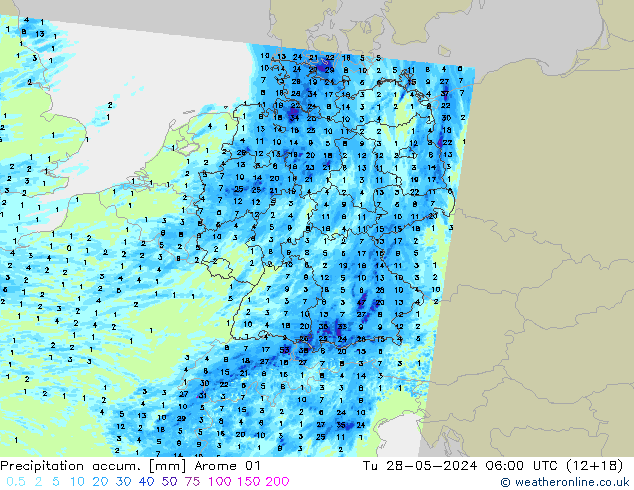 Precipitación acum. Arome 01 mar 28.05.2024 06 UTC