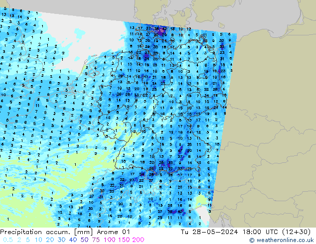 Precipitation accum. Arome 01 вт 28.05.2024 18 UTC