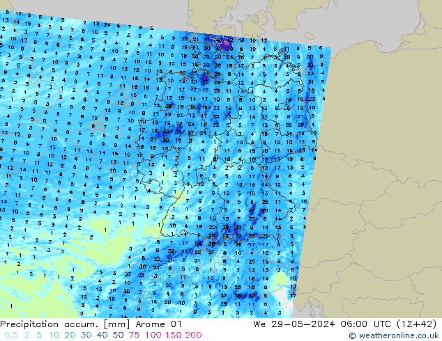 Toplam Yağış Arome 01 Çar 29.05.2024 06 UTC