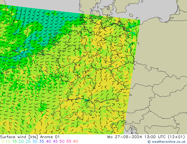 Surface wind Arome 01 Po 27.05.2024 13 UTC