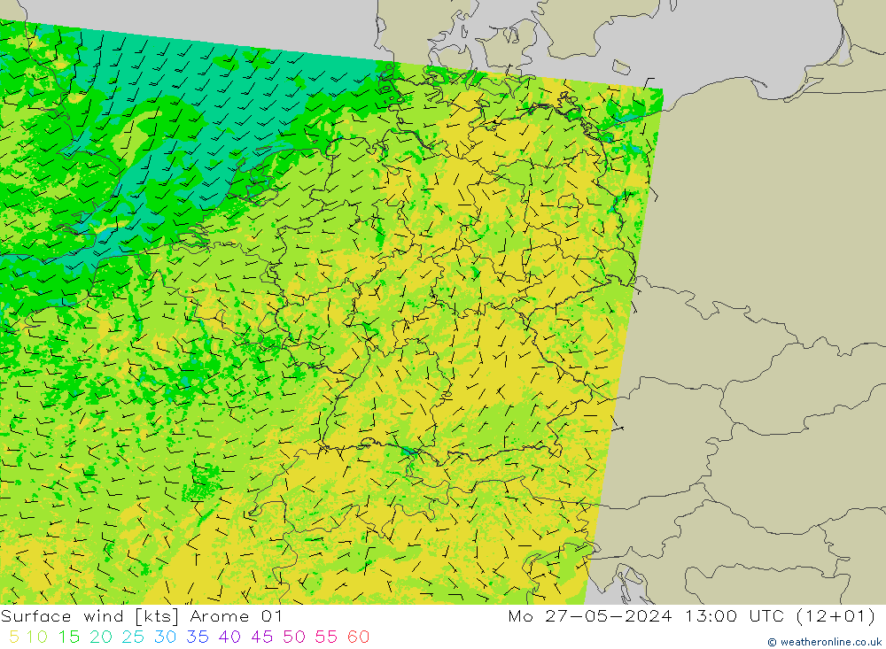 Surface wind Arome 01 Mo 27.05.2024 13 UTC