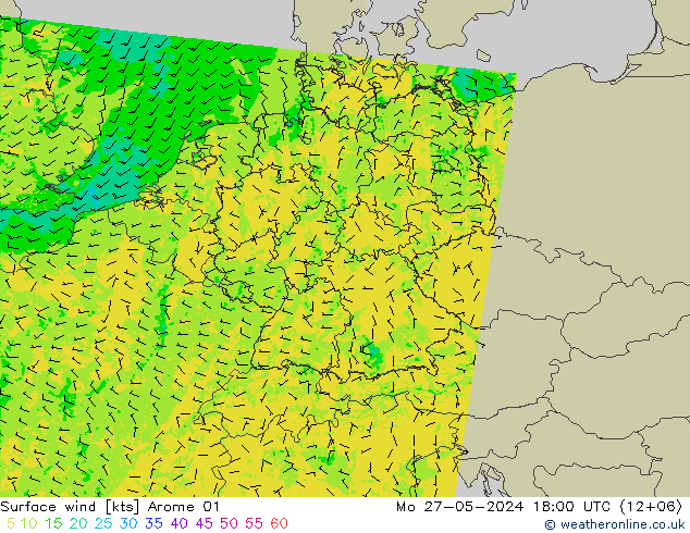 Surface wind Arome 01 Mo 27.05.2024 18 UTC