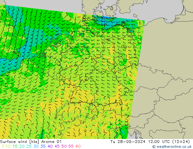 ветер 10 m Arome 01 вт 28.05.2024 12 UTC