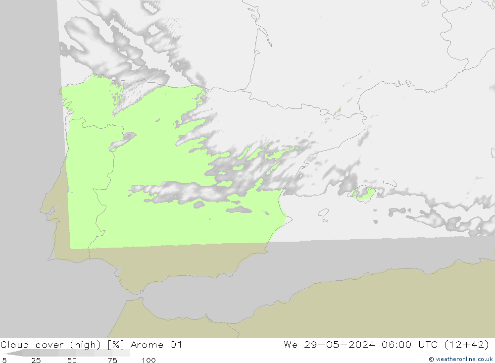 Wolken (hohe) Arome 01 Mi 29.05.2024 06 UTC