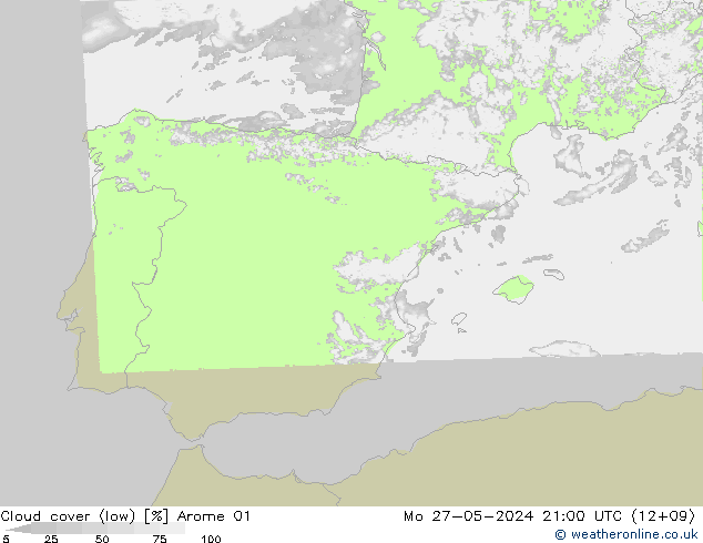 zachmurzenie (niskie) Arome 01 pon. 27.05.2024 21 UTC