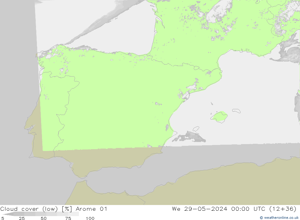 nízká oblaka Arome 01 St 29.05.2024 00 UTC