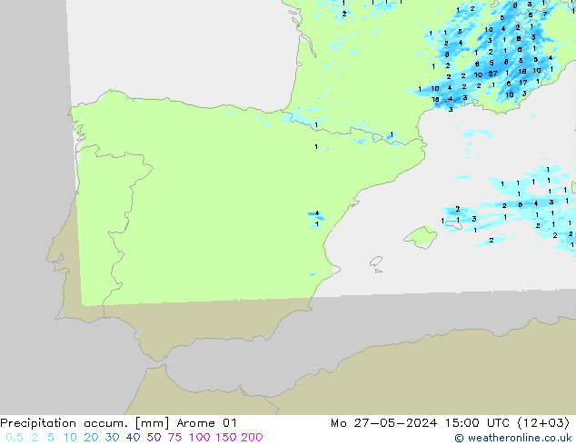 Precipitation accum. Arome 01 Mo 27.05.2024 15 UTC