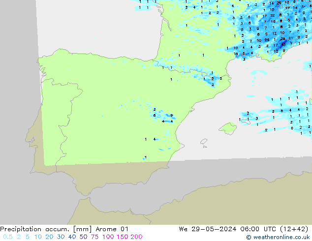 Precipitation accum. Arome 01  29.05.2024 06 UTC