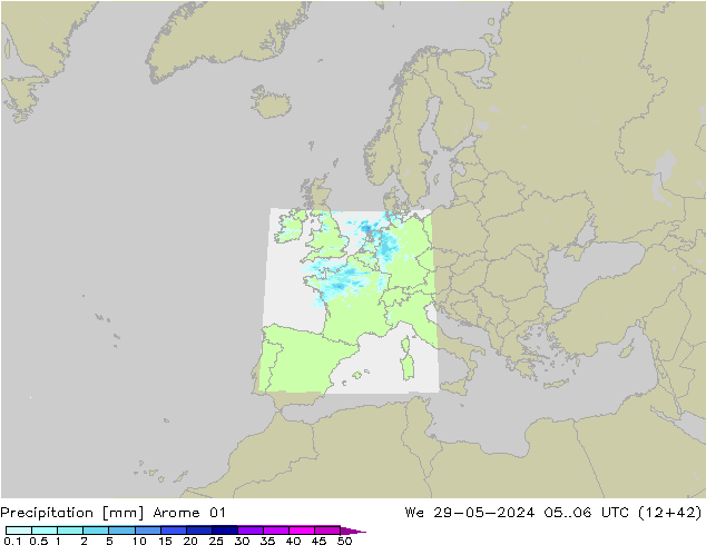 Neerslag Arome 01 wo 29.05.2024 06 UTC