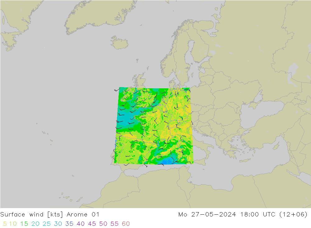 ветер 10 m Arome 01 пн 27.05.2024 18 UTC