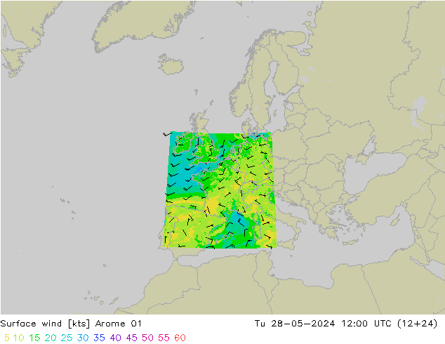 Viento 10 m Arome 01 mar 28.05.2024 12 UTC