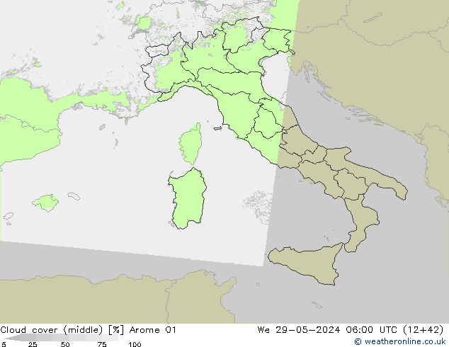 Nubi medie Arome 01 mer 29.05.2024 06 UTC