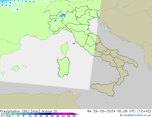 Precipitación (6h) Arome 01 mié 29.05.2024 06 UTC