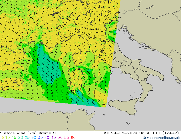 ветер 10 m Arome 01 ср 29.05.2024 06 UTC