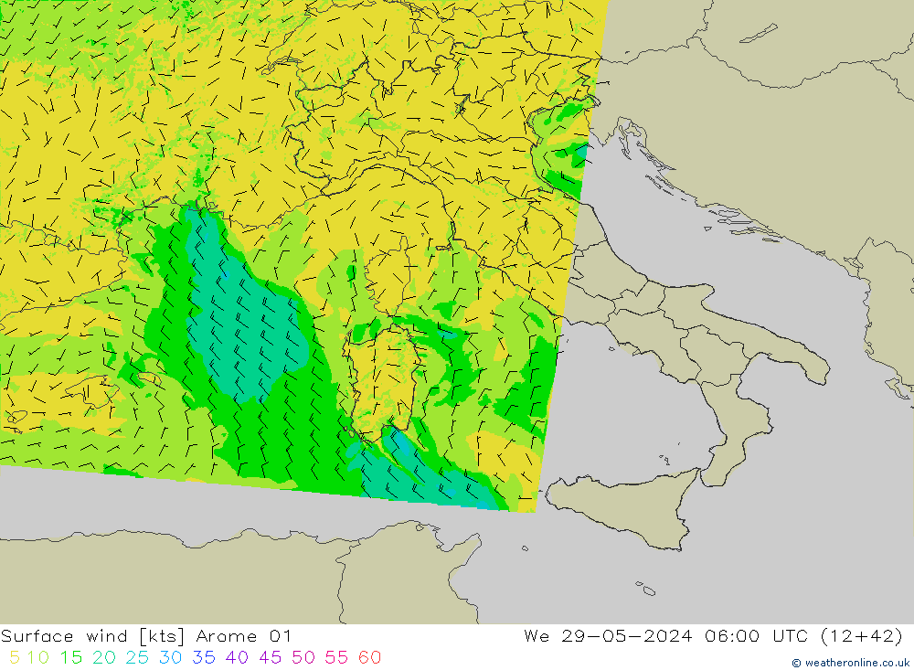 Surface wind Arome 01 We 29.05.2024 06 UTC