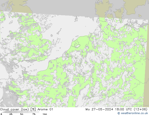 Cloud cover (low) Arome 01 Mo 27.05.2024 18 UTC