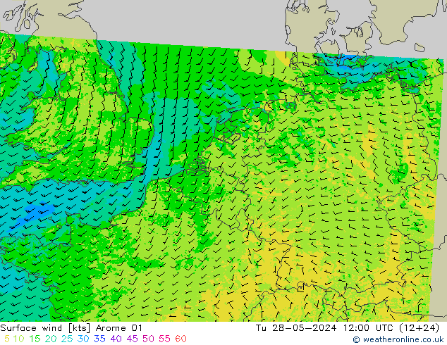 Rüzgar 10 m Arome 01 Sa 28.05.2024 12 UTC