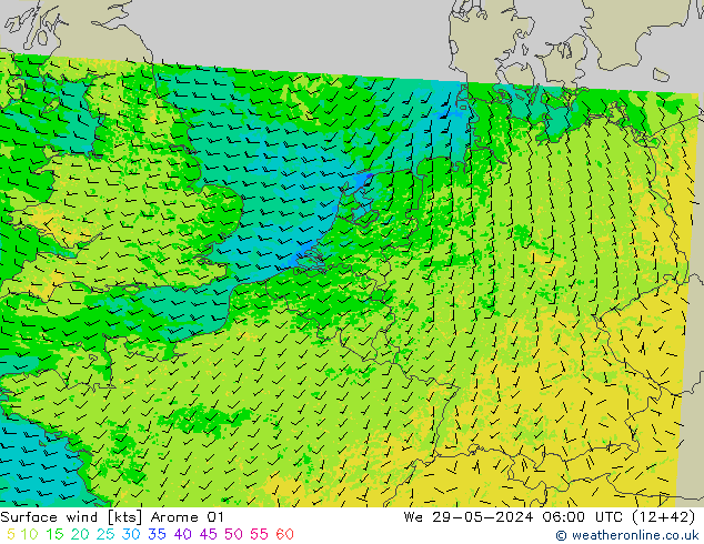 Wind 10 m Arome 01 wo 29.05.2024 06 UTC